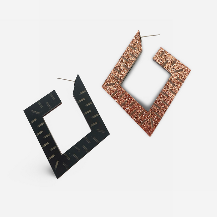 Squoops- black & rose gold sparkle Reversible Hoops