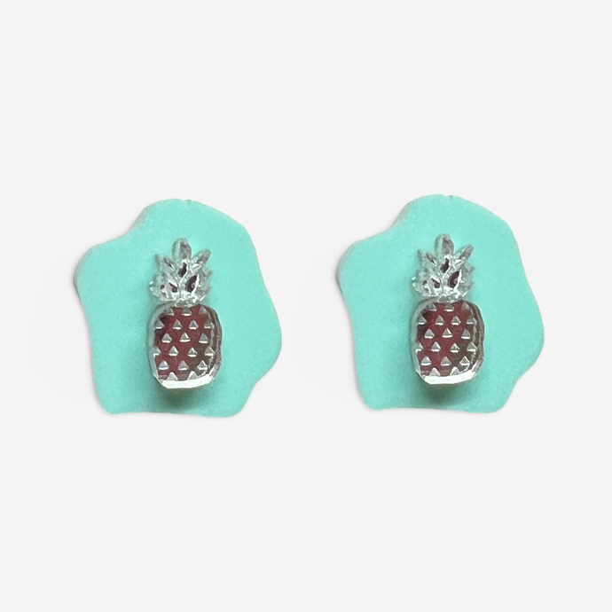 Silver Pineapple Stone Studs