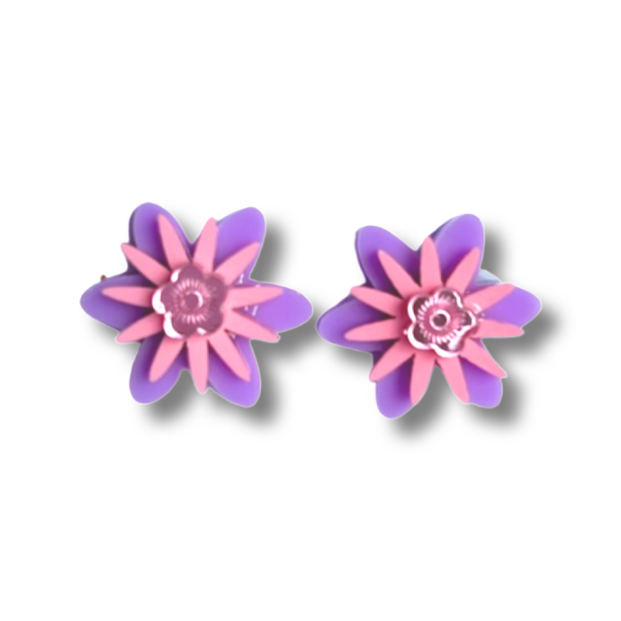 Pink and Purple Flower Studs