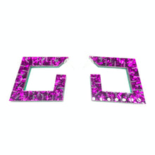 Load image into Gallery viewer, Squoops- Green &amp; Purple Chunk Glitter Reversible Hoops