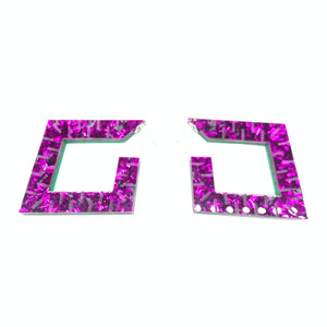 Squoops- Green & Purple Chunk Glitter Reversible Hoops