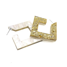 Load image into Gallery viewer, WHITE AND GOLD Squoops our Square Reversible Hoops